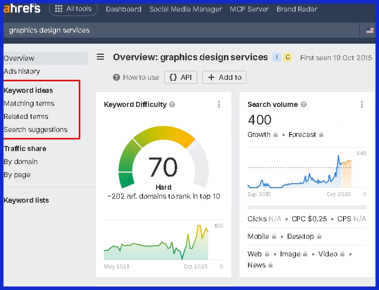 Browse keyword suggestions